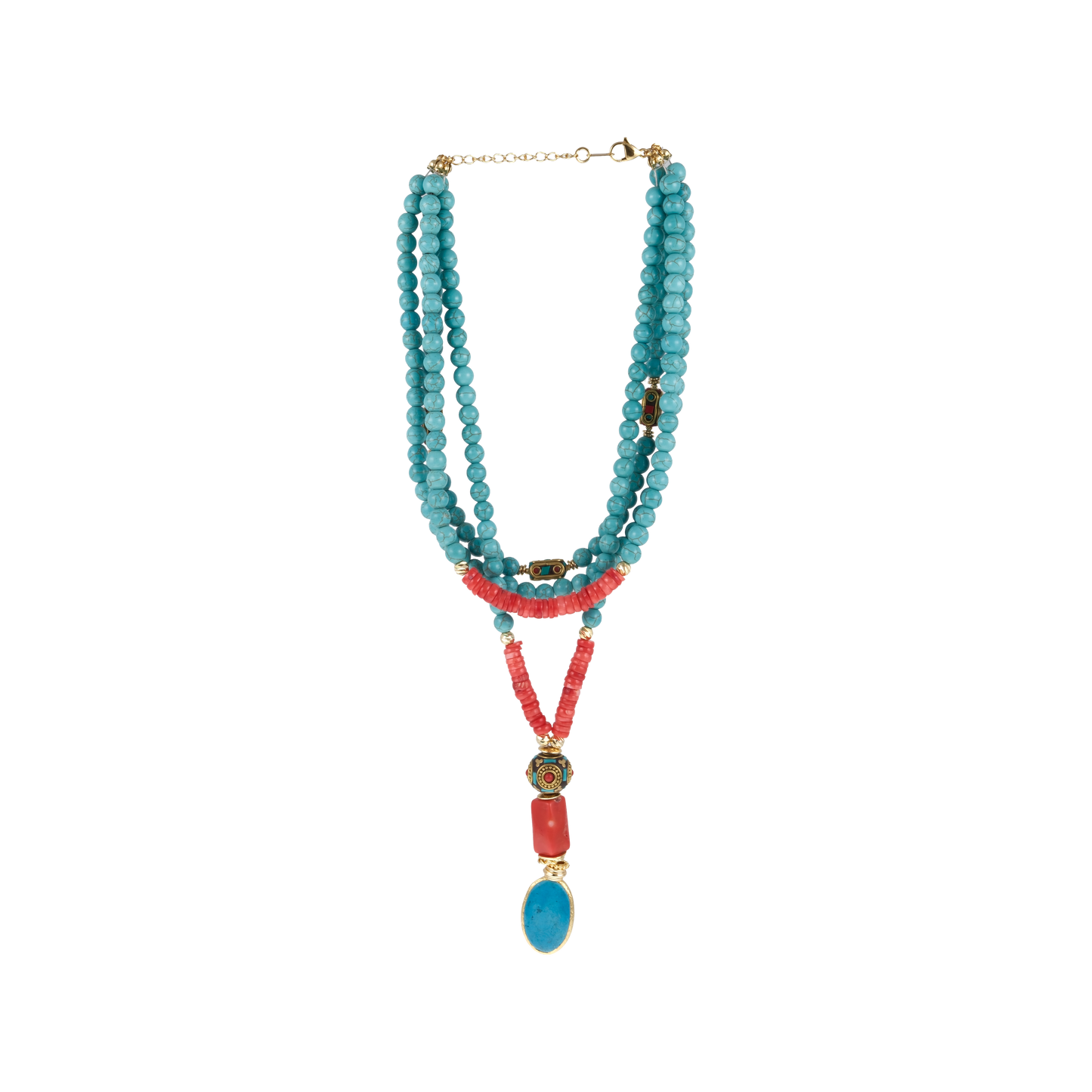 Triple-Strand Turquoise Coral Necklace