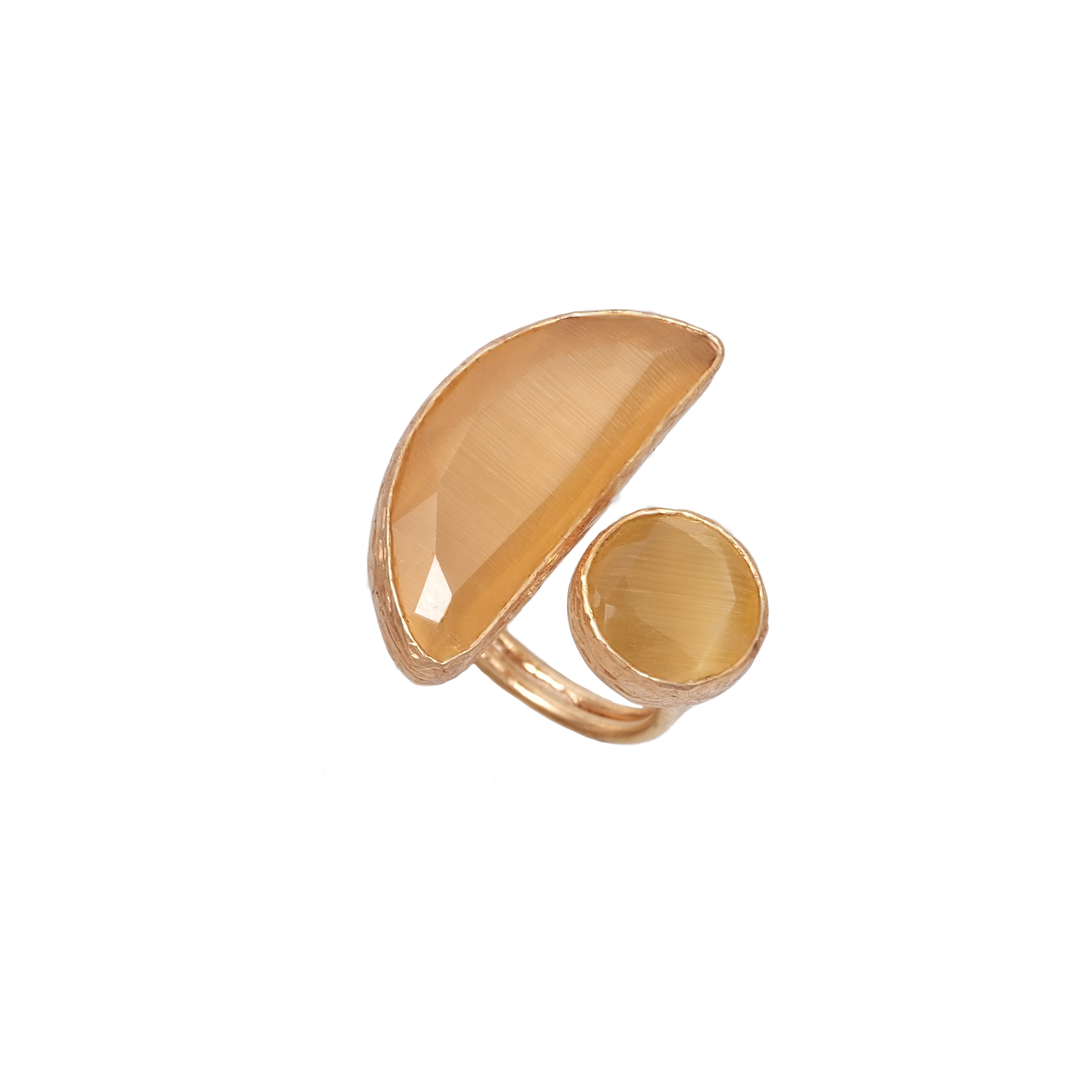 Kedi Gözü Yarım Daire & Yuvarlak İkili Yüzük - 10x25mm - 10mm