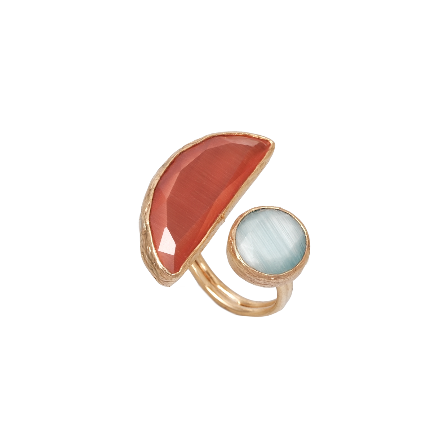 Kedi Gözü Yarım Daire & Yuvarlak İkili Yüzük - 10x25mm - 10mm
