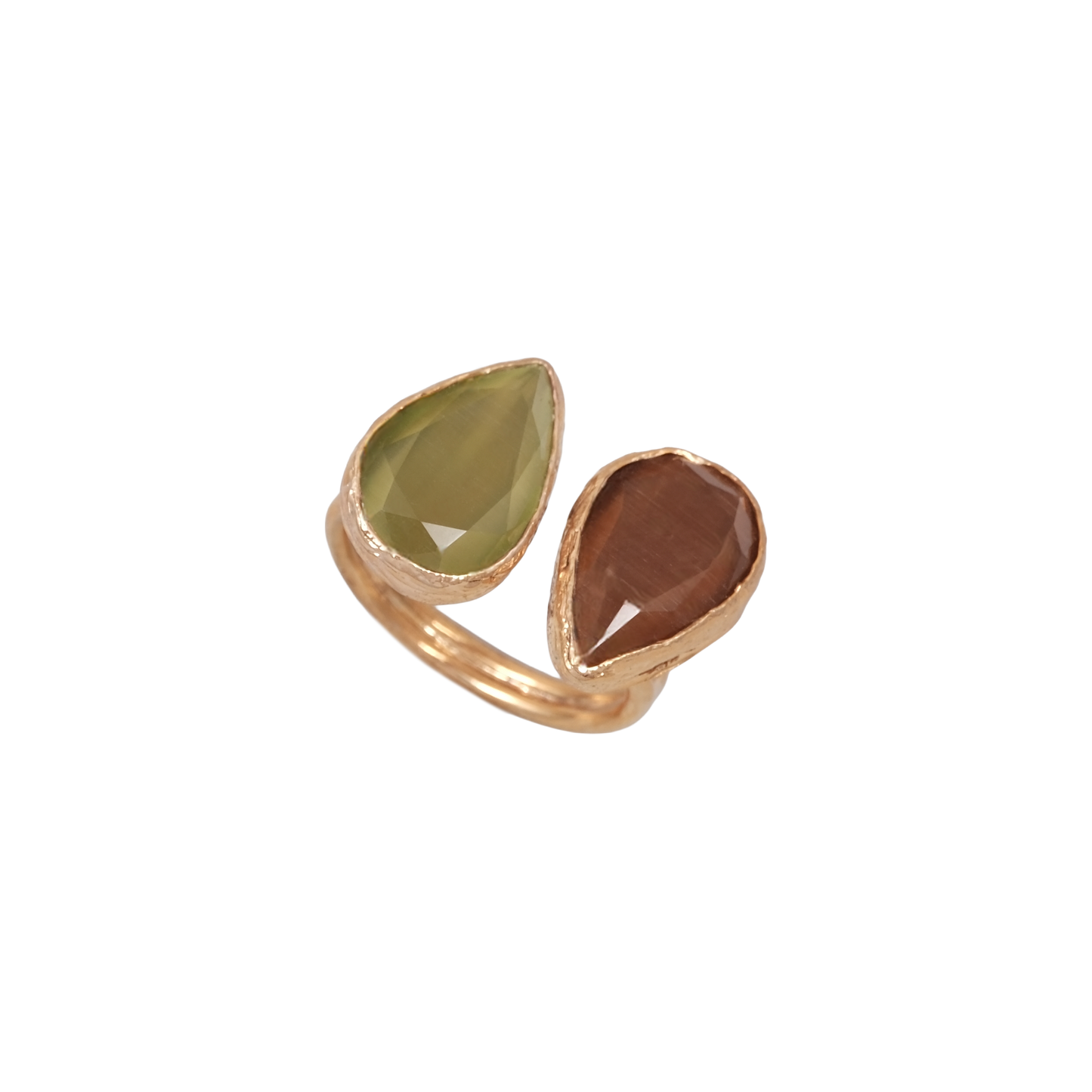Kedi Gözü Damla İkili Yüzük - 10x15mm