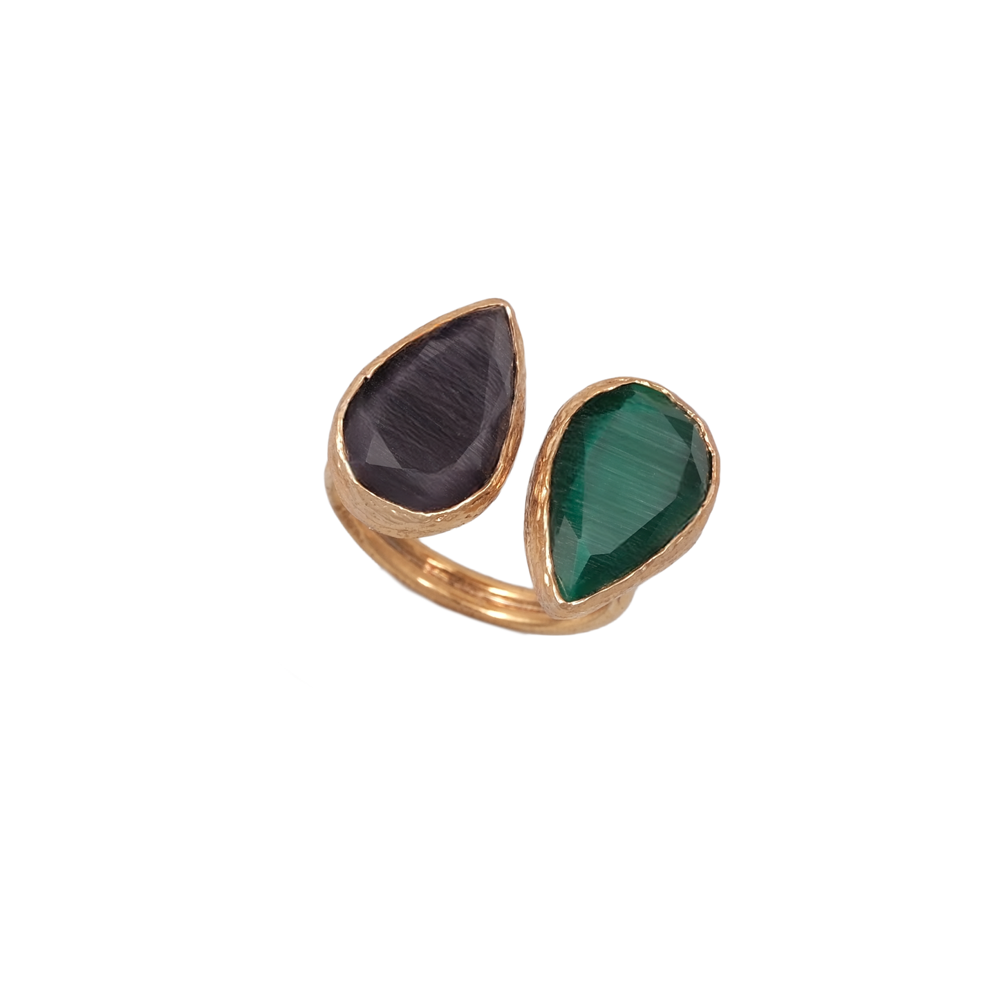 Kedi Gözü Damla İkili Yüzük - 10x15mm