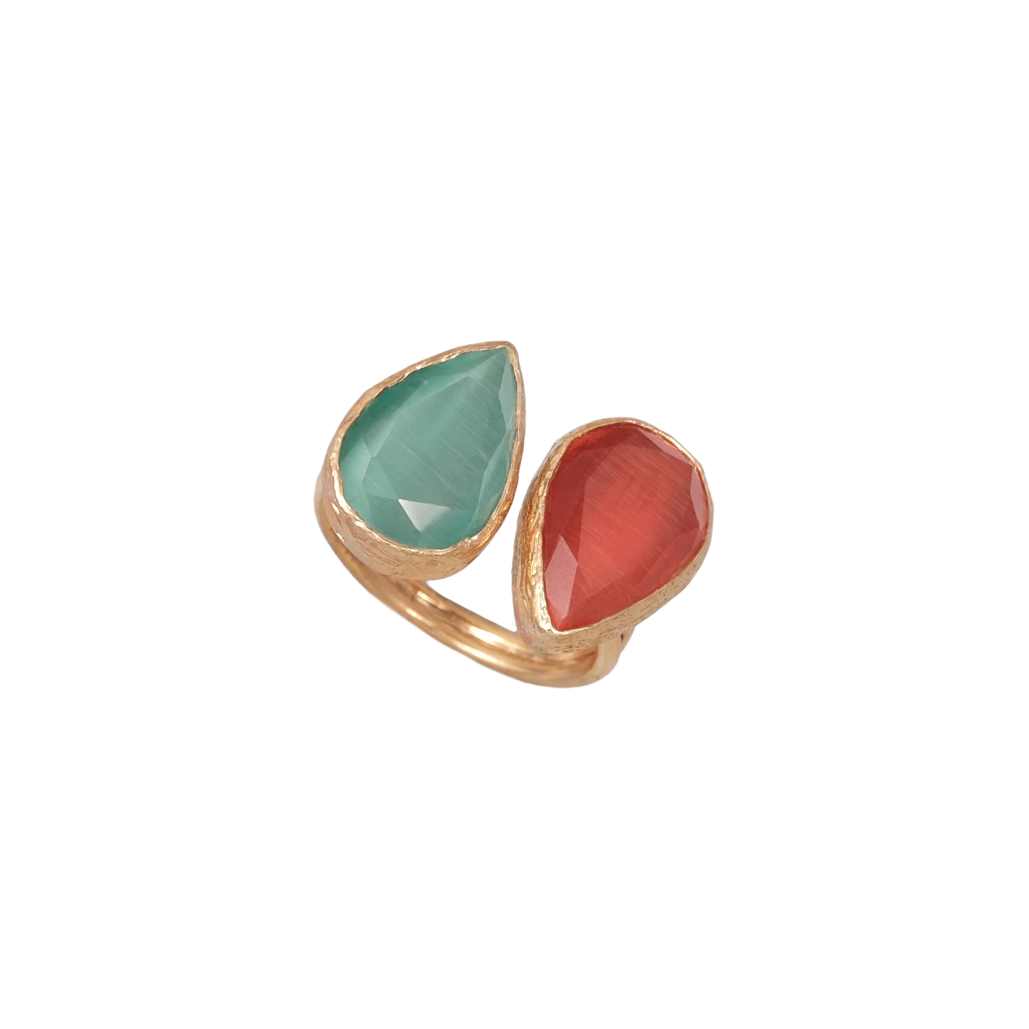 Kedi Gözü Damla İkili Yüzük - 10x15mm