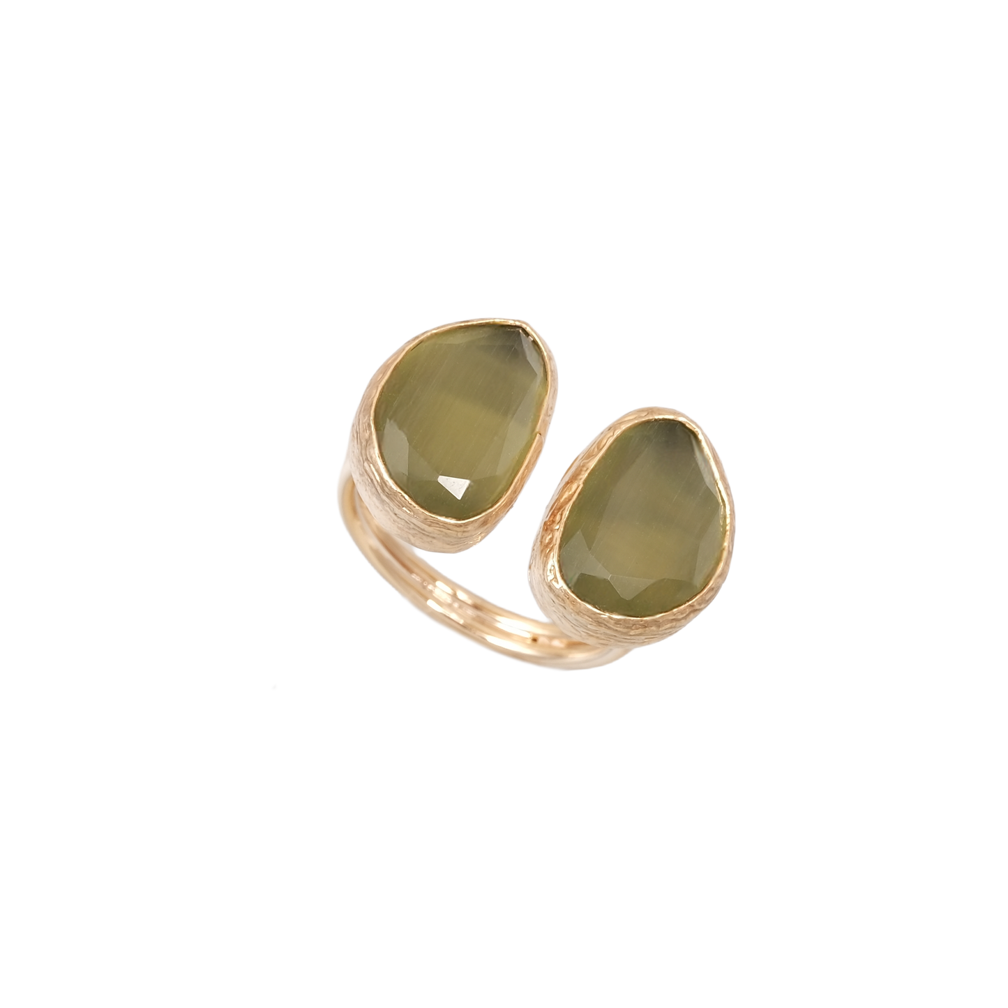 Kedi Gözü Fasulye İkili Yüzük - 10x14mm