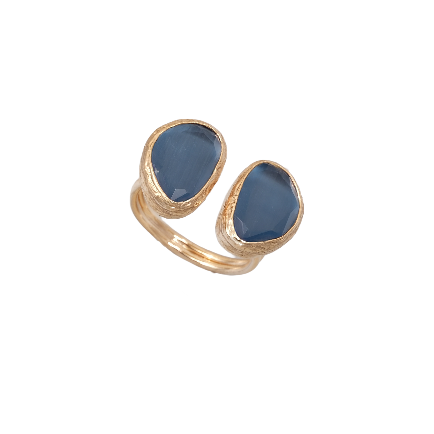 Kedi Gözü Fasulye İkili Yüzük - 10x14mm