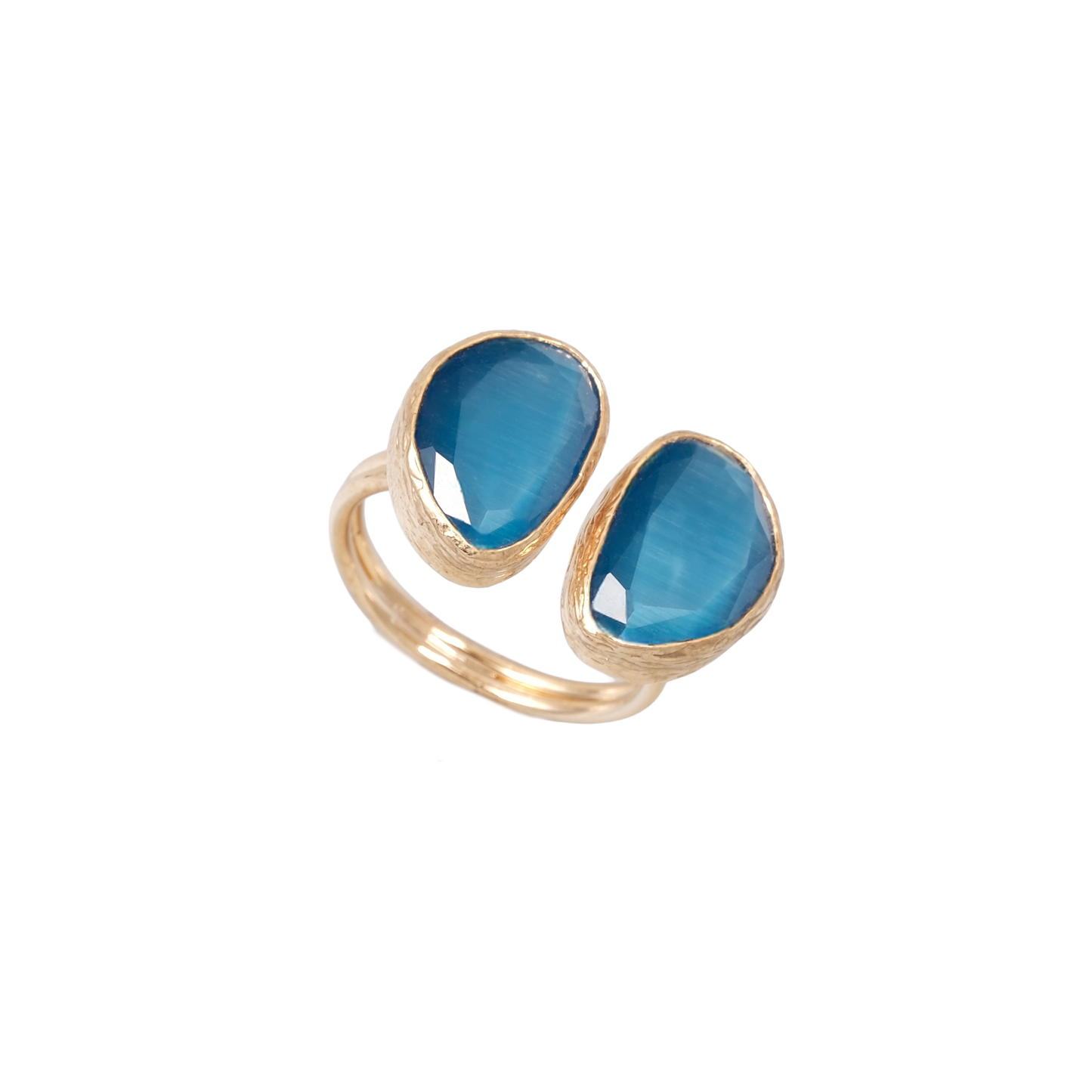 Kedi Gözü Fasulye İkili Yüzük - 10x14mm