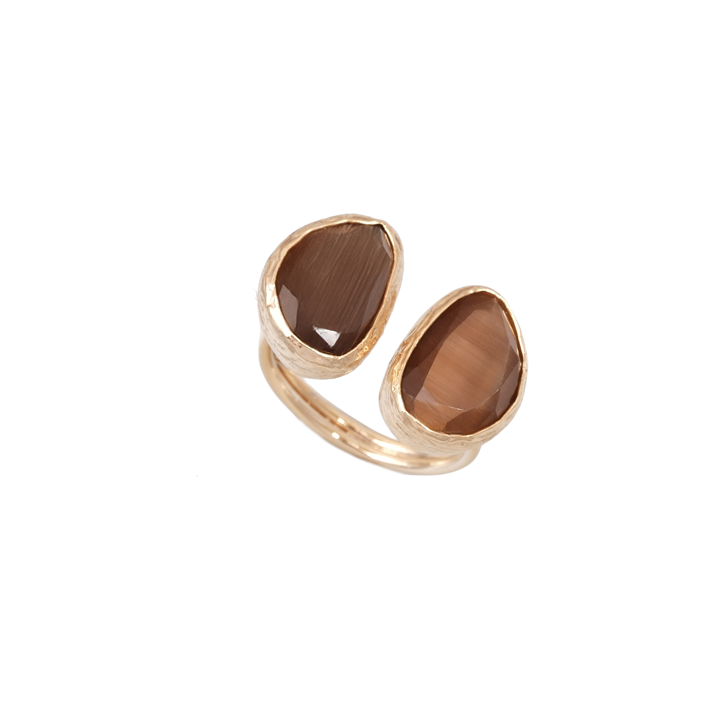Kedi Gözü Fasulye İkili Yüzük - 10x14mm