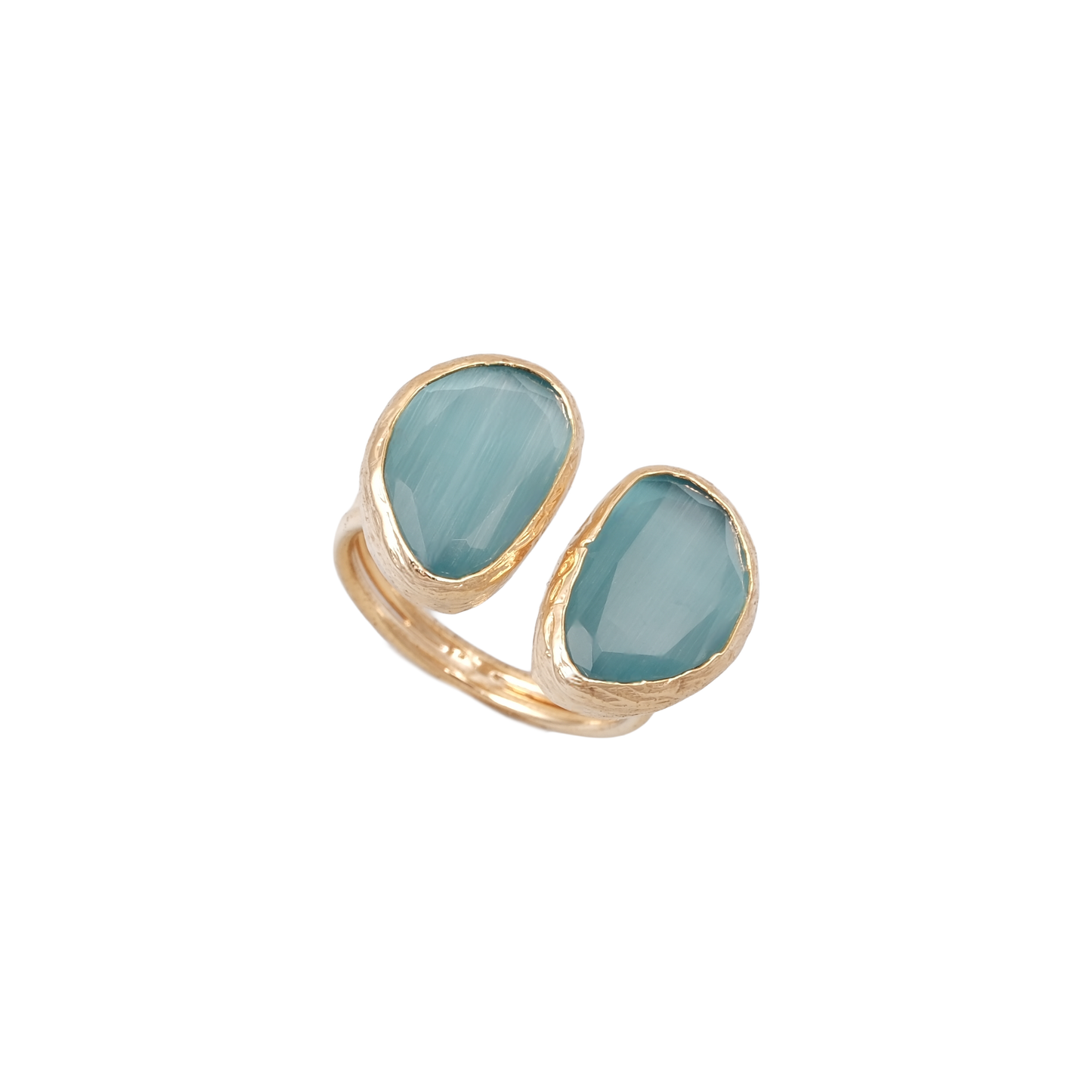 Kedi Gözü Fasulye İkili Yüzük - 10x14mm