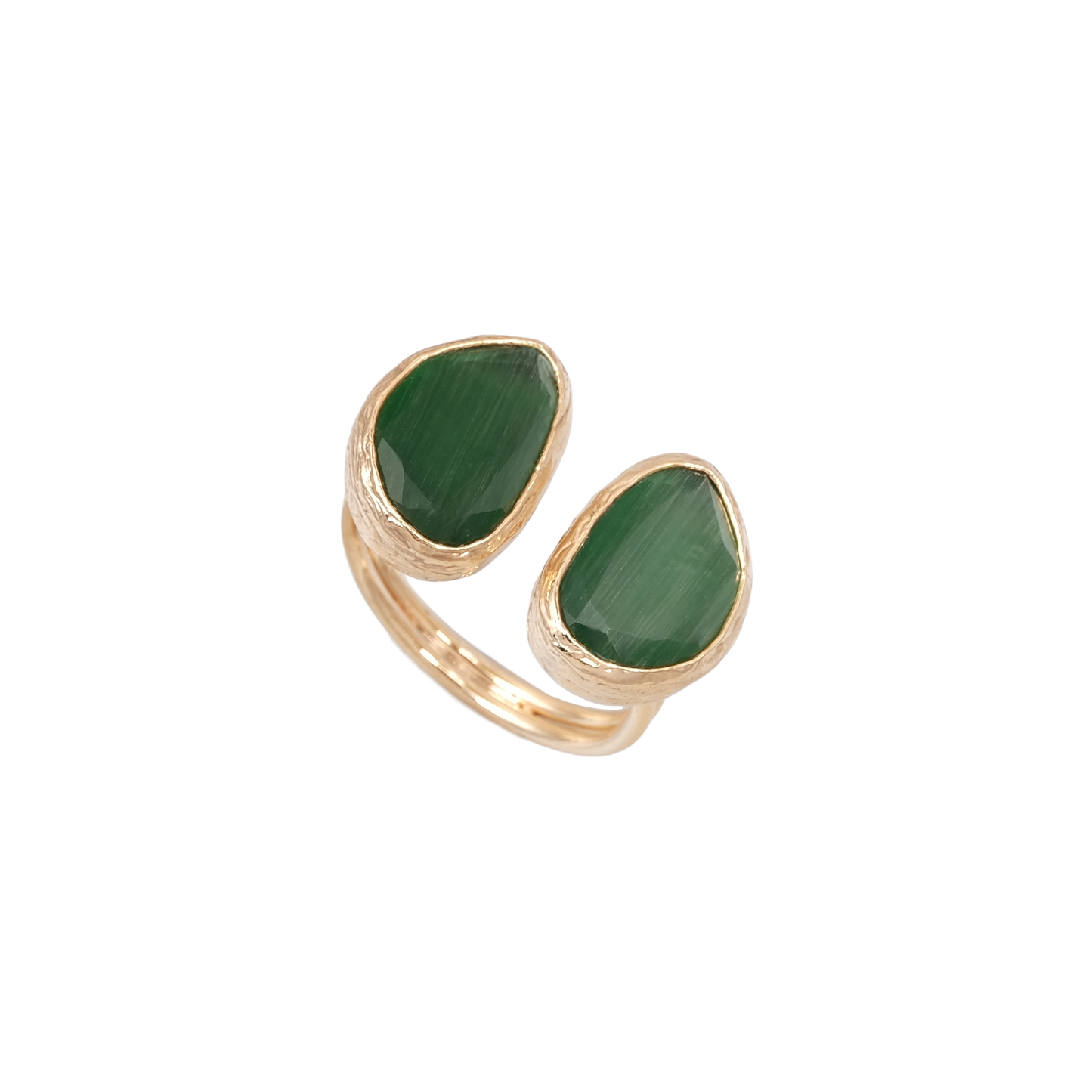 Kedi Gözü Fasulye İkili Yüzük - 10x14mm