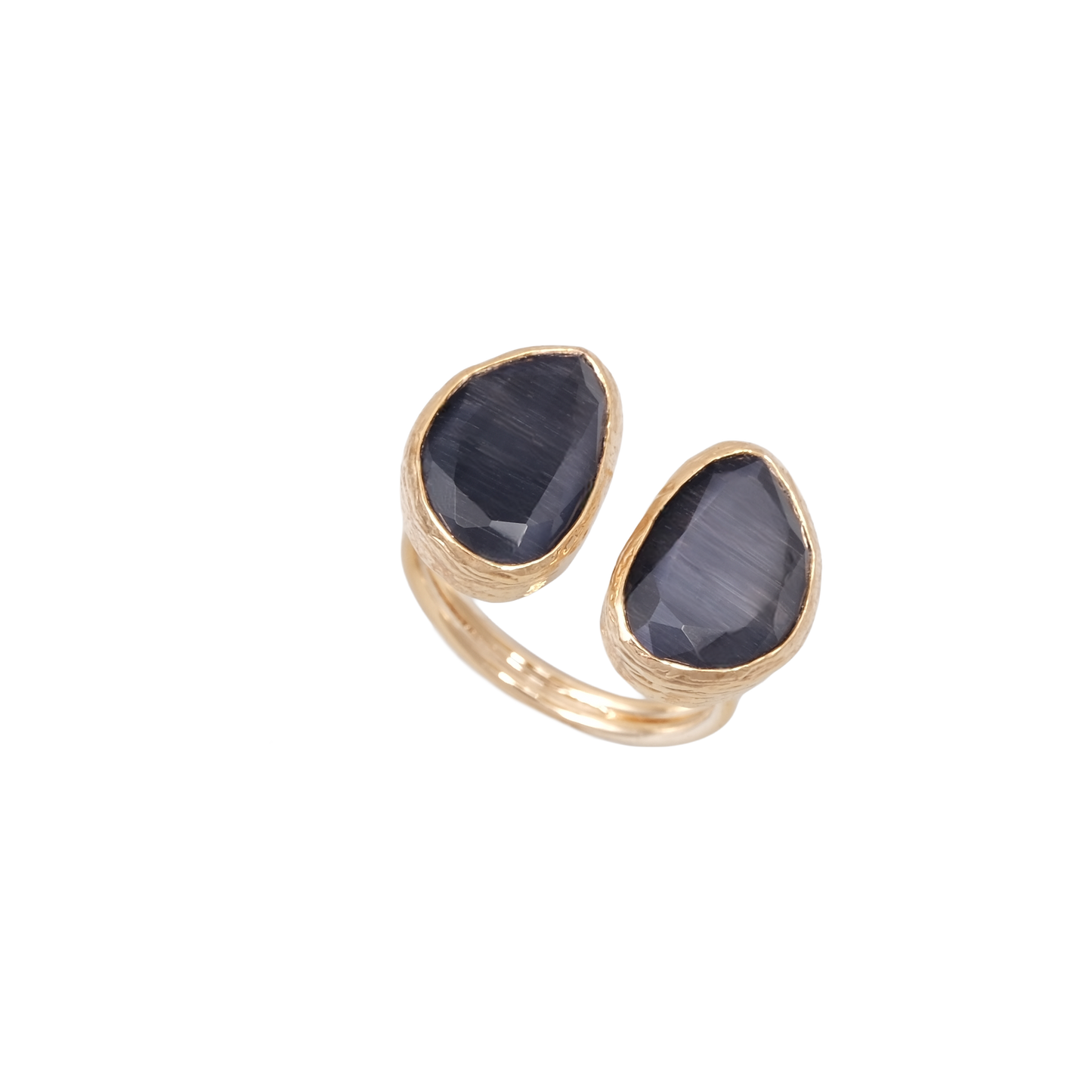 Kedi Gözü Fasulye İkili Yüzük - 10x14mm