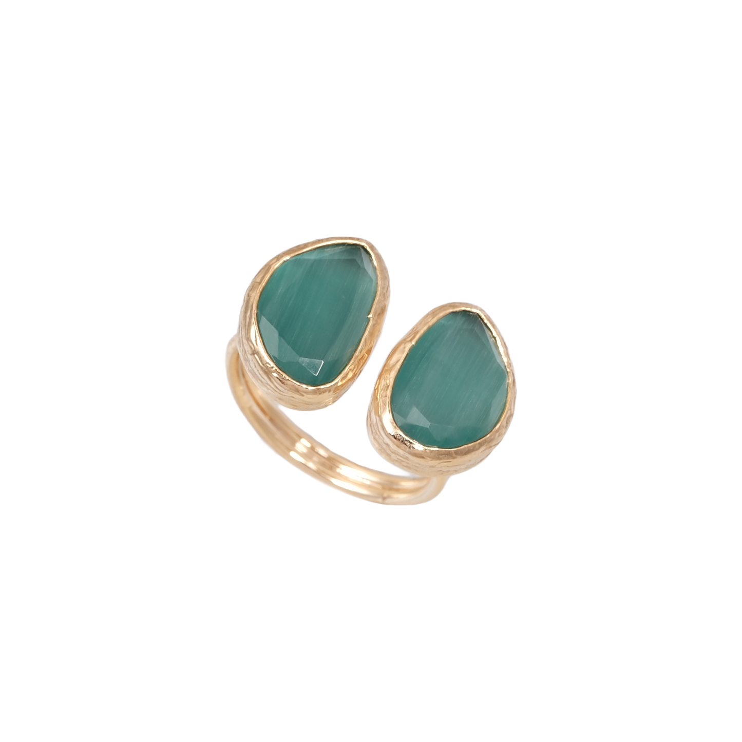 Kedi Gözü Fasulye İkili Yüzük - 10x14mm