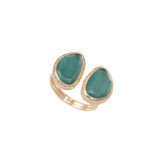Kedi Gözü Fasulye İkili Yüzük - 10x14mm