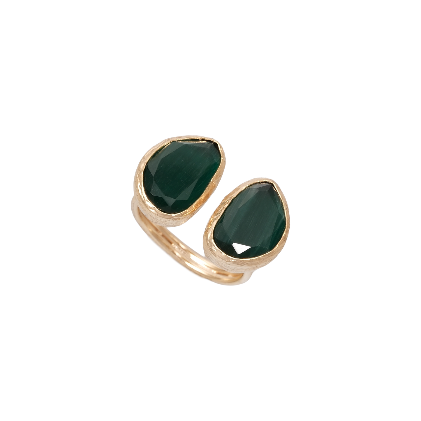 Kedi Gözü Fasulye İkili Yüzük - 10x14mm