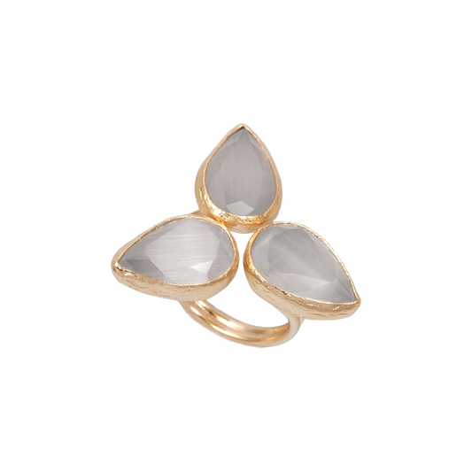 Kedi Gözü Damla Üçlü Yüzük - 10x15mm