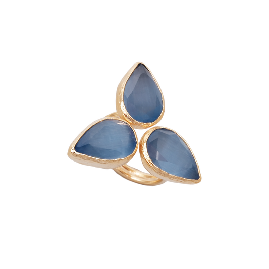 Kedi Gözü Damla Üçlü Yüzük - 10x15mm