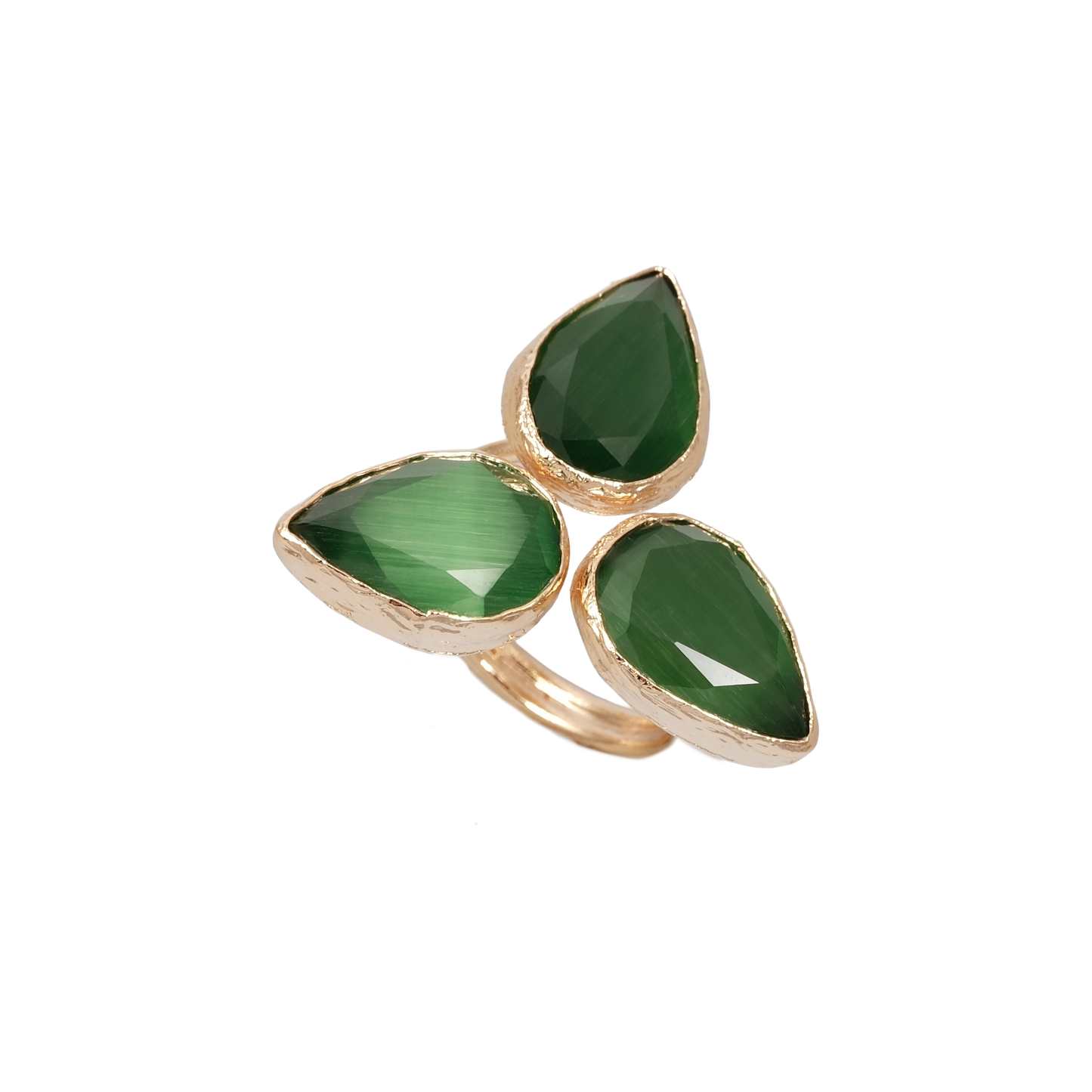 Kedi Gözü Damla Üçlü Yüzük - 10x15mm