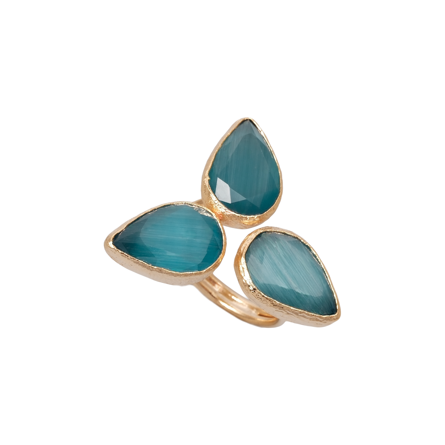Kedi Gözü Damla Üçlü Yüzük - 10x15mm