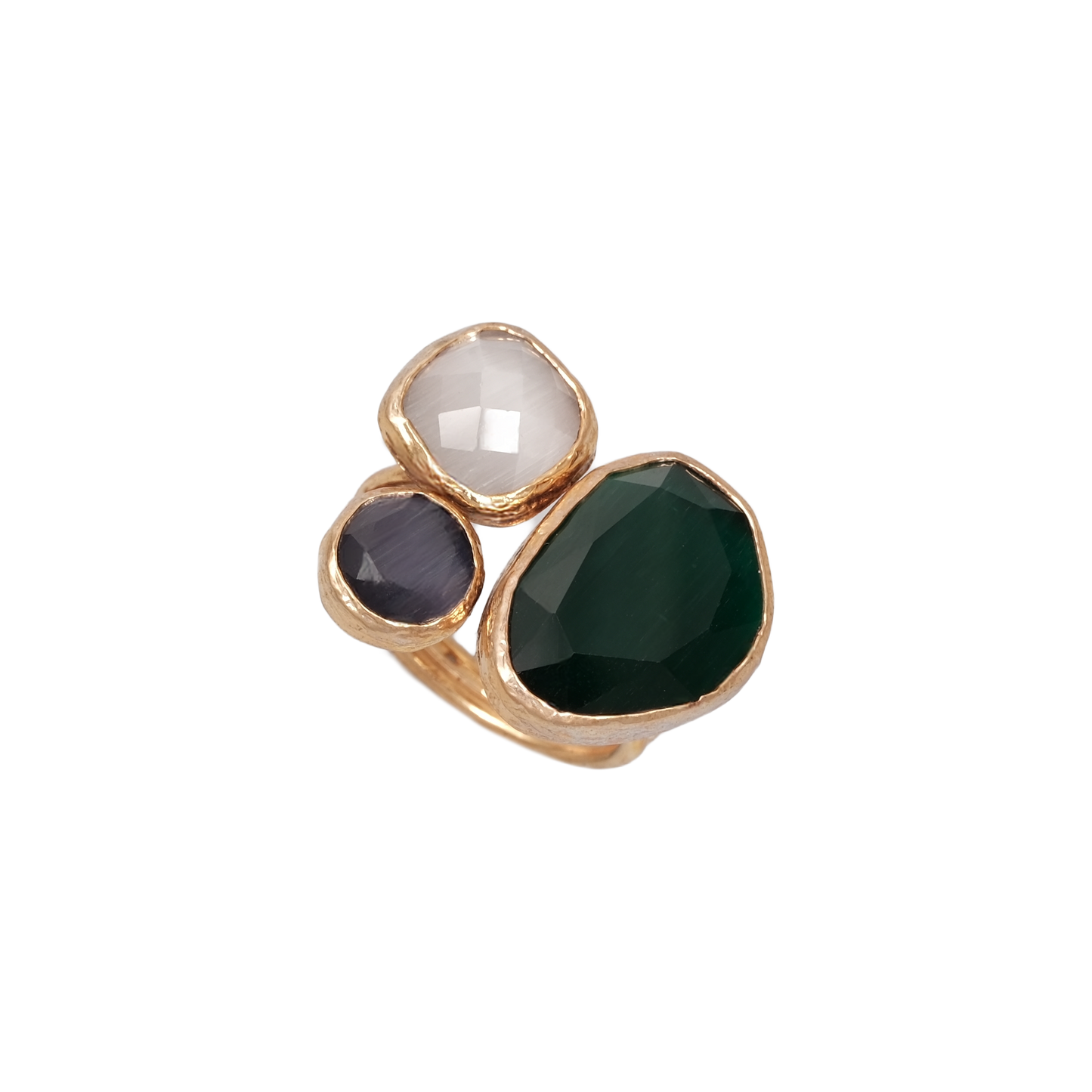 Kedi Gözü Fasulye & Kare & Yuvarlak Üçlü Yüzük - 13x18mm - 10x10mm - 8mm