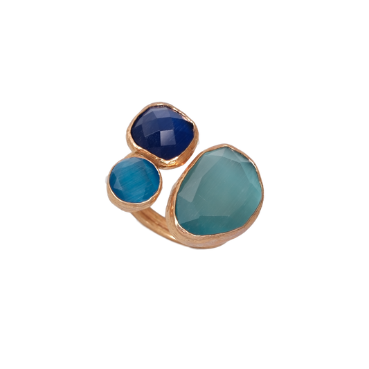 Kedi Gözü Fasulye & Kare & Yuvarlak Üçlü Yüzük - 13x18mm - 10x10mm - 8mm