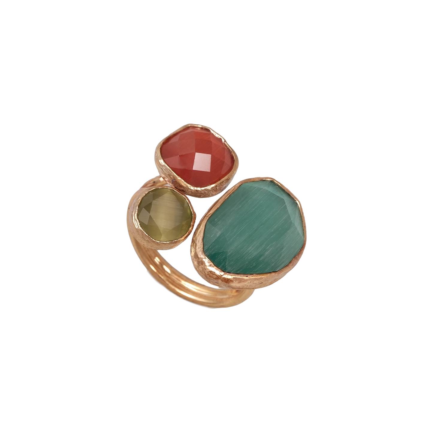 Kedi Gözü Fasulye & Kare & Yuvarlak Üçlü Yüzük - 13x18mm - 10x10mm - 8mm