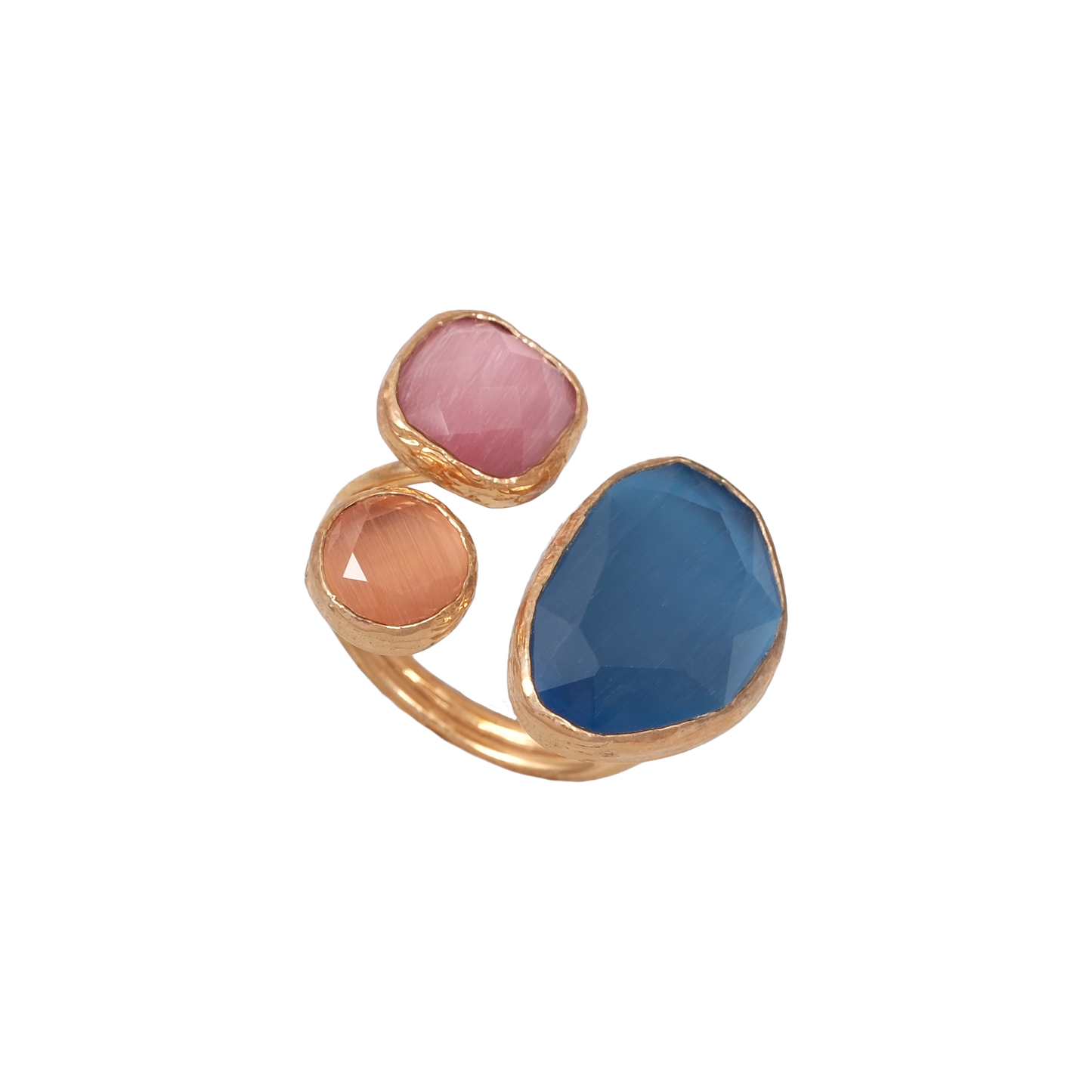 Kedi Gözü Fasulye & Kare & Yuvarlak Üçlü Yüzük - 13x18mm - 10x10mm - 8mm