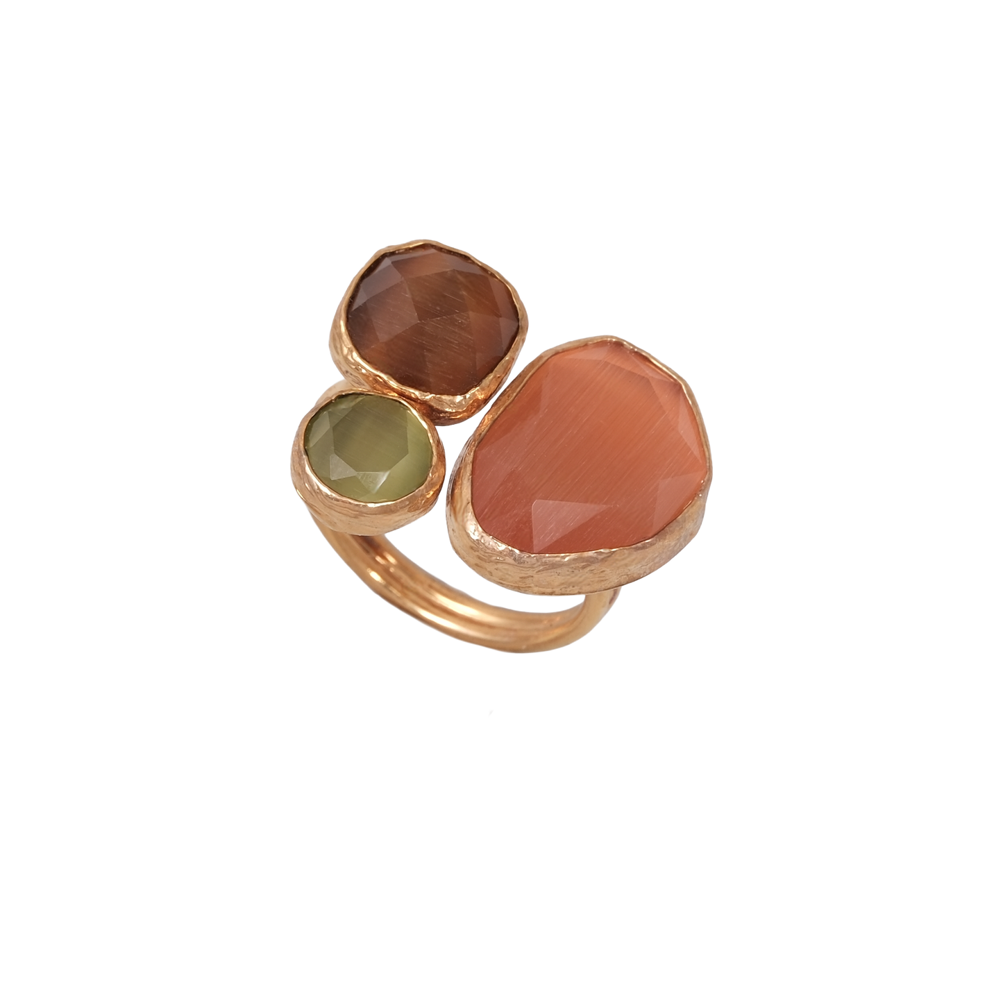 Kedi Gözü Fasulye & Kare & Yuvarlak Üçlü Yüzük - 13x18mm - 10x10mm - 8mm
