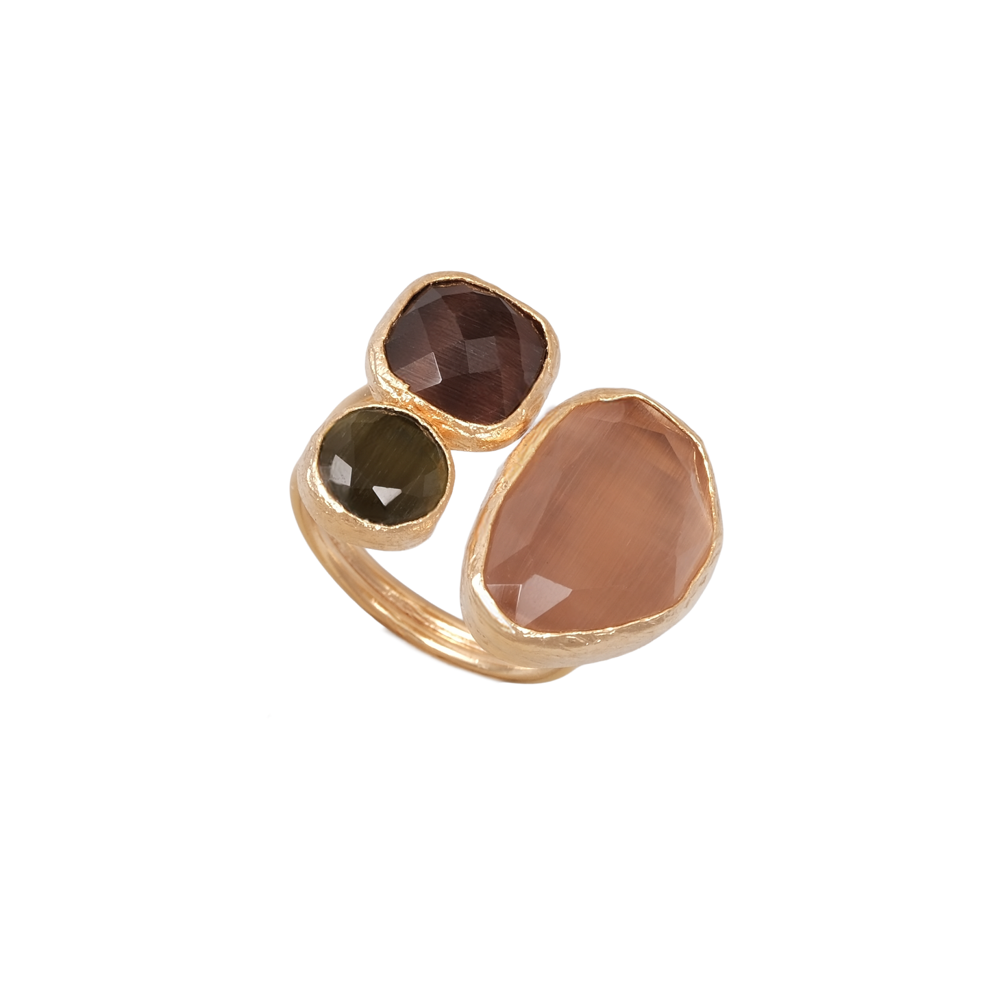Kedi Gözü Fasulye & Kare & Yuvarlak Üçlü Yüzük - 13x18mm - 10x10mm - 8mm