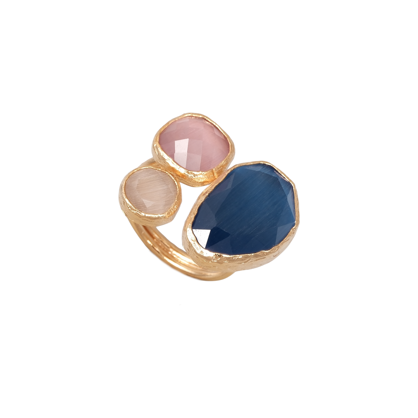 Kedi Gözü Fasulye & Kare & Yuvarlak Üçlü Yüzük - 13x18mm - 10x10mm - 8mm