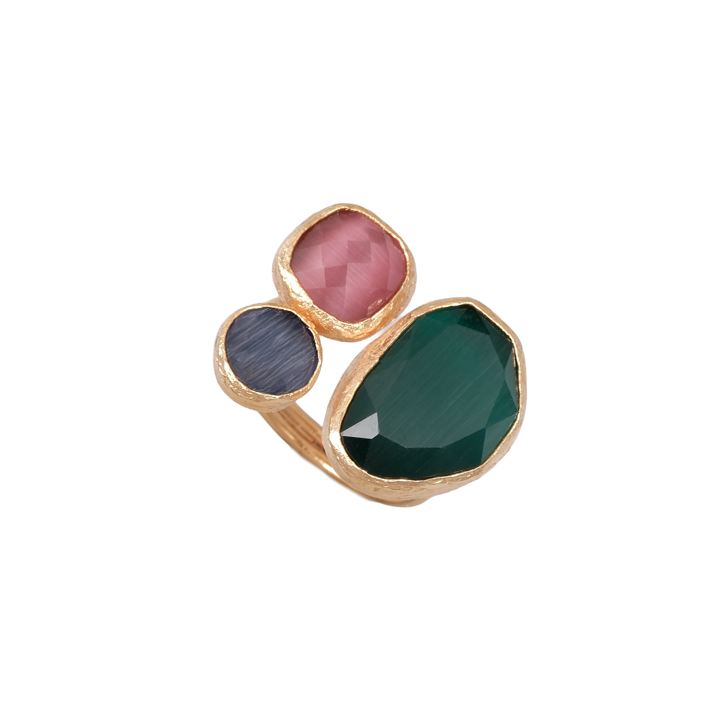 Kedi Gözü Fasulye & Kare & Yuvarlak Üçlü Yüzük - 13x18mm - 10x10mm - 8mm