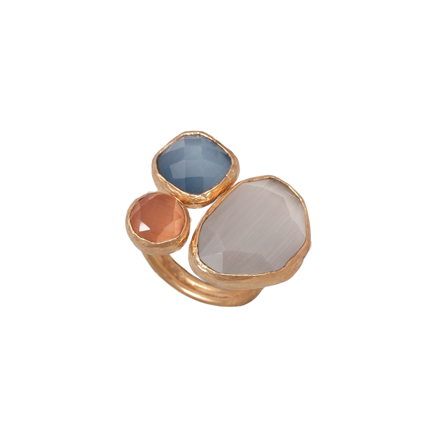 Kedi Gözü Fasulye & Kare & Yuvarlak Üçlü Yüzük - 13x18mm - 10x10mm - 8mm