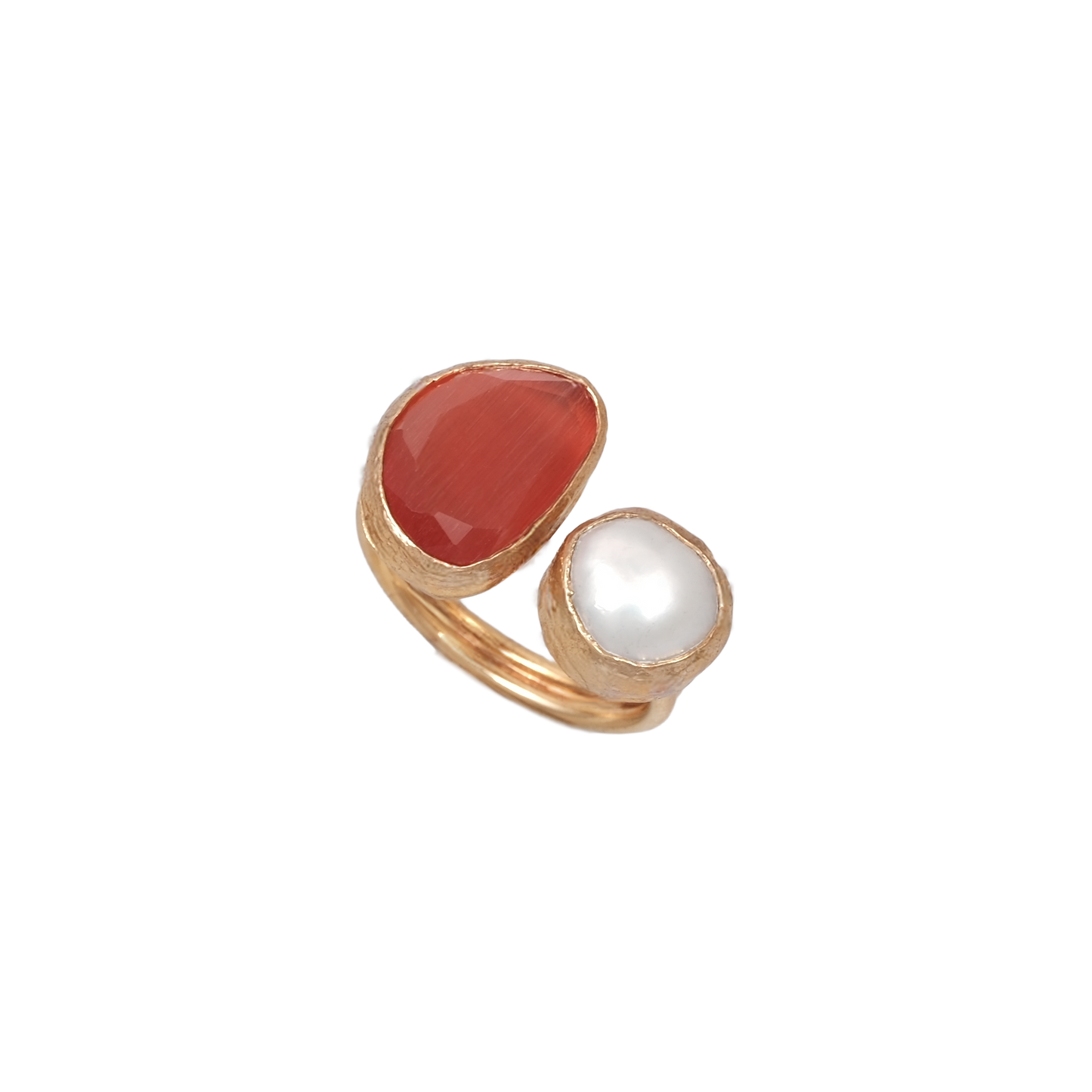 Kedi Gözü İncili Fasulye İkili Yüzük - 10x14mm