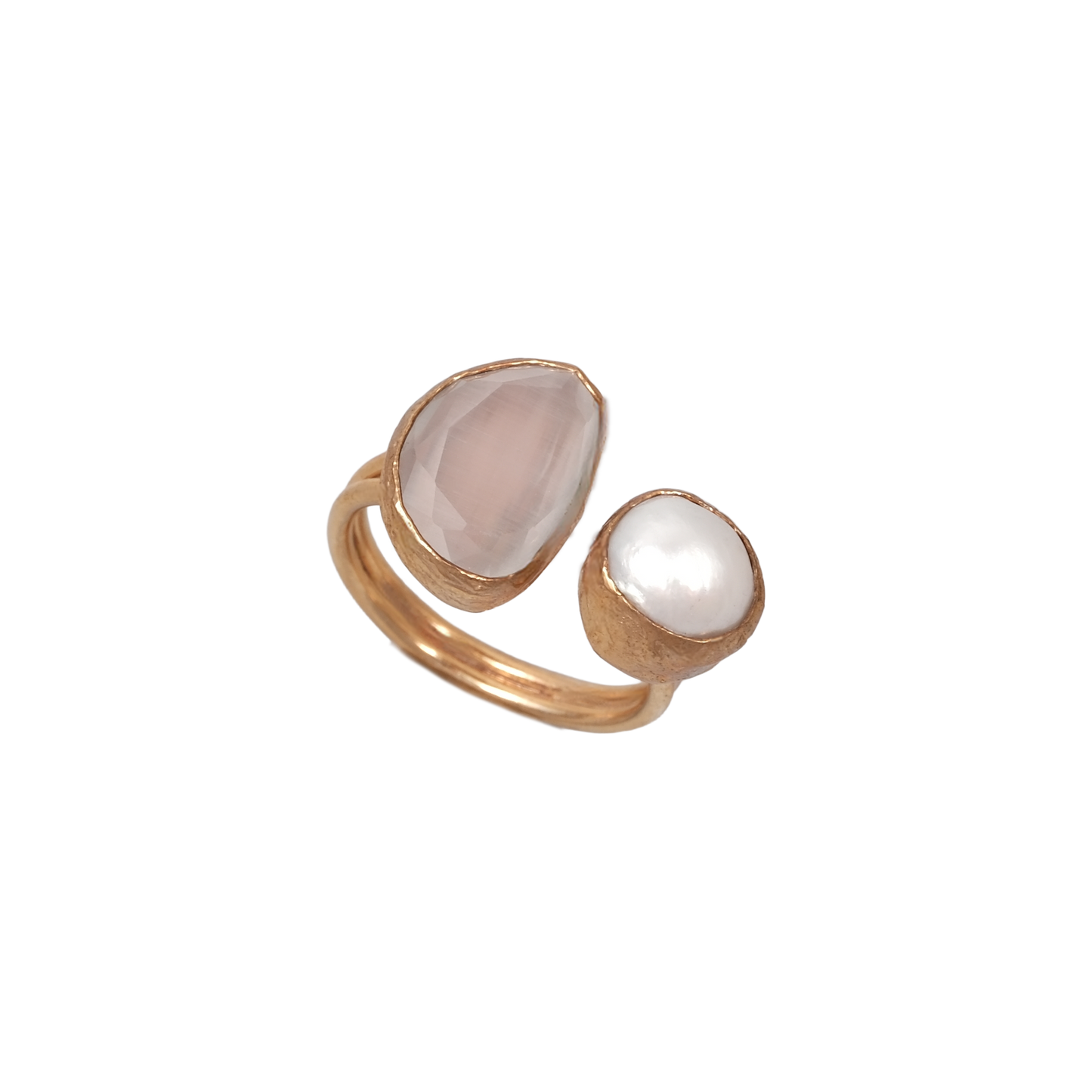 Kedi Gözü İncili Fasulye İkili Yüzük - 10x14mm