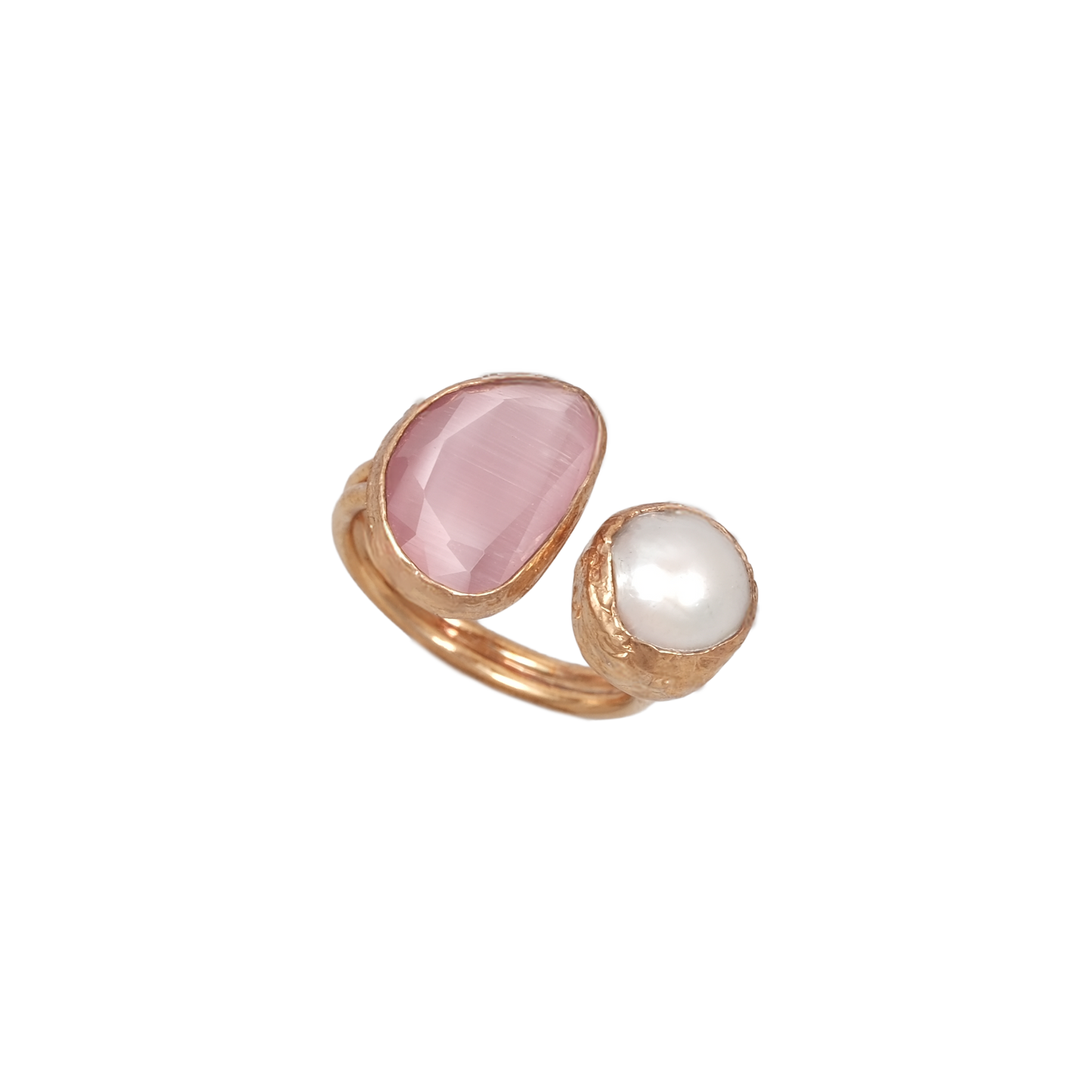 Kedi Gözü İncili Fasulye İkili Yüzük - 10x14mm