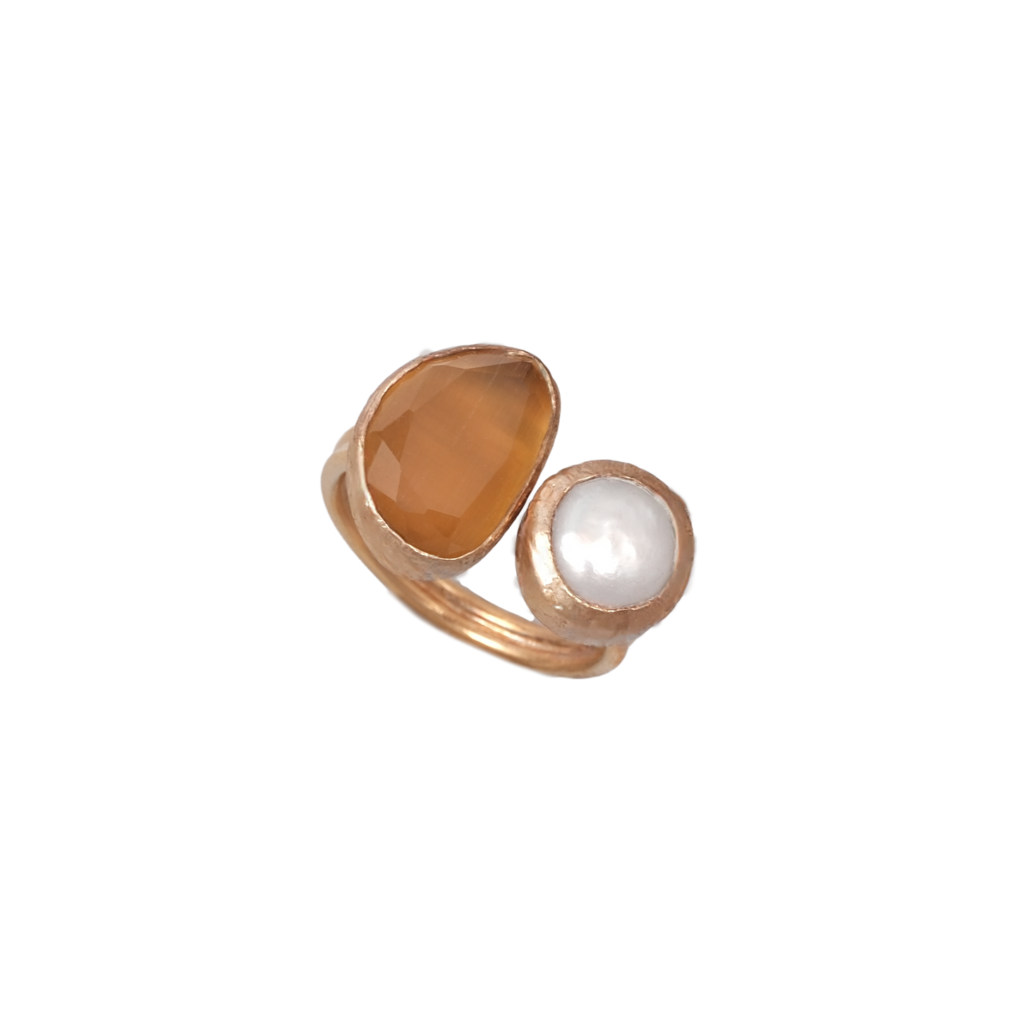 Kedi Gözü İncili Fasulye İkili Yüzük - 10x14mm