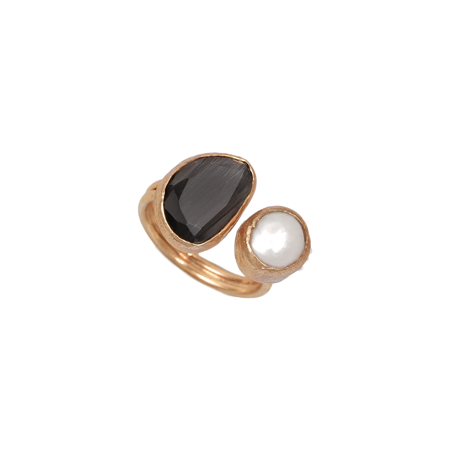 Kedi Gözü İncili Fasulye İkili Yüzük - 10x14mm