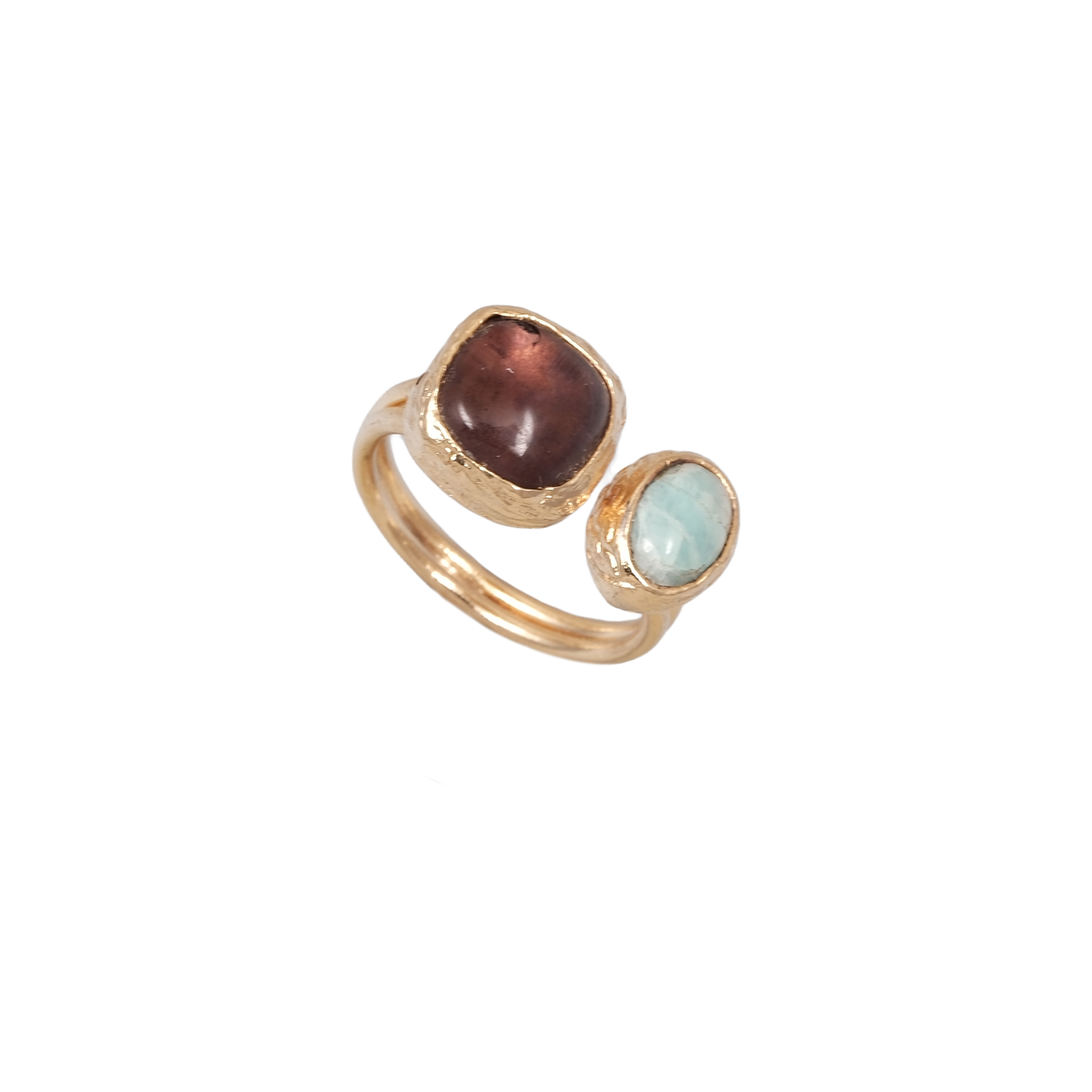 Doğal Taş Dikdörtgen & Oval İkili Yüzük - 10x10mm - 6x9mm