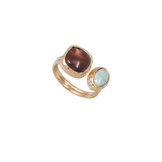 Doğal Taş Dikdörtgen & Oval İkili Yüzük - 10x10mm - 6x9mm
