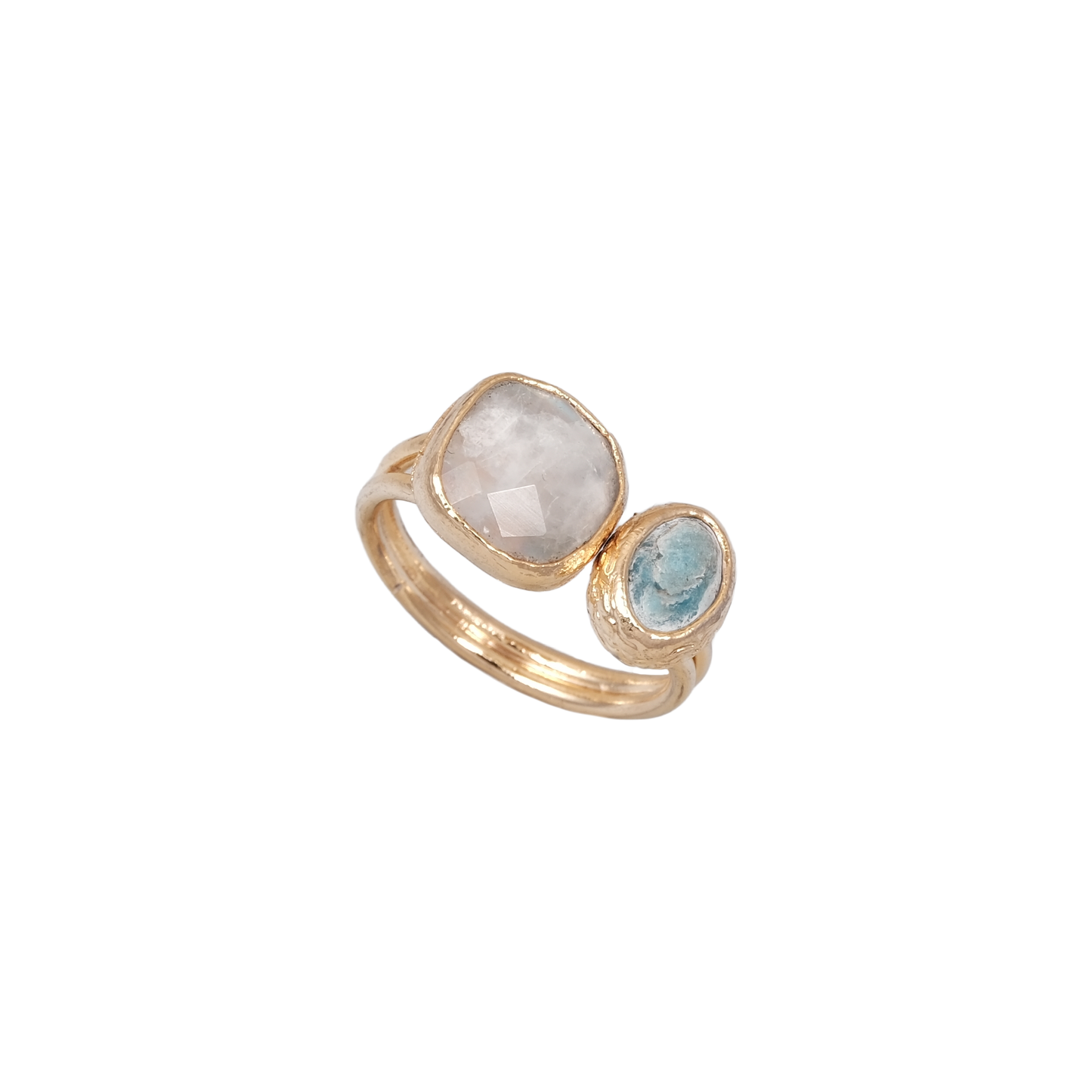 Doğal Taş Dikdörtgen & Oval İkili Yüzük - 10x10mm - 6x9mm
