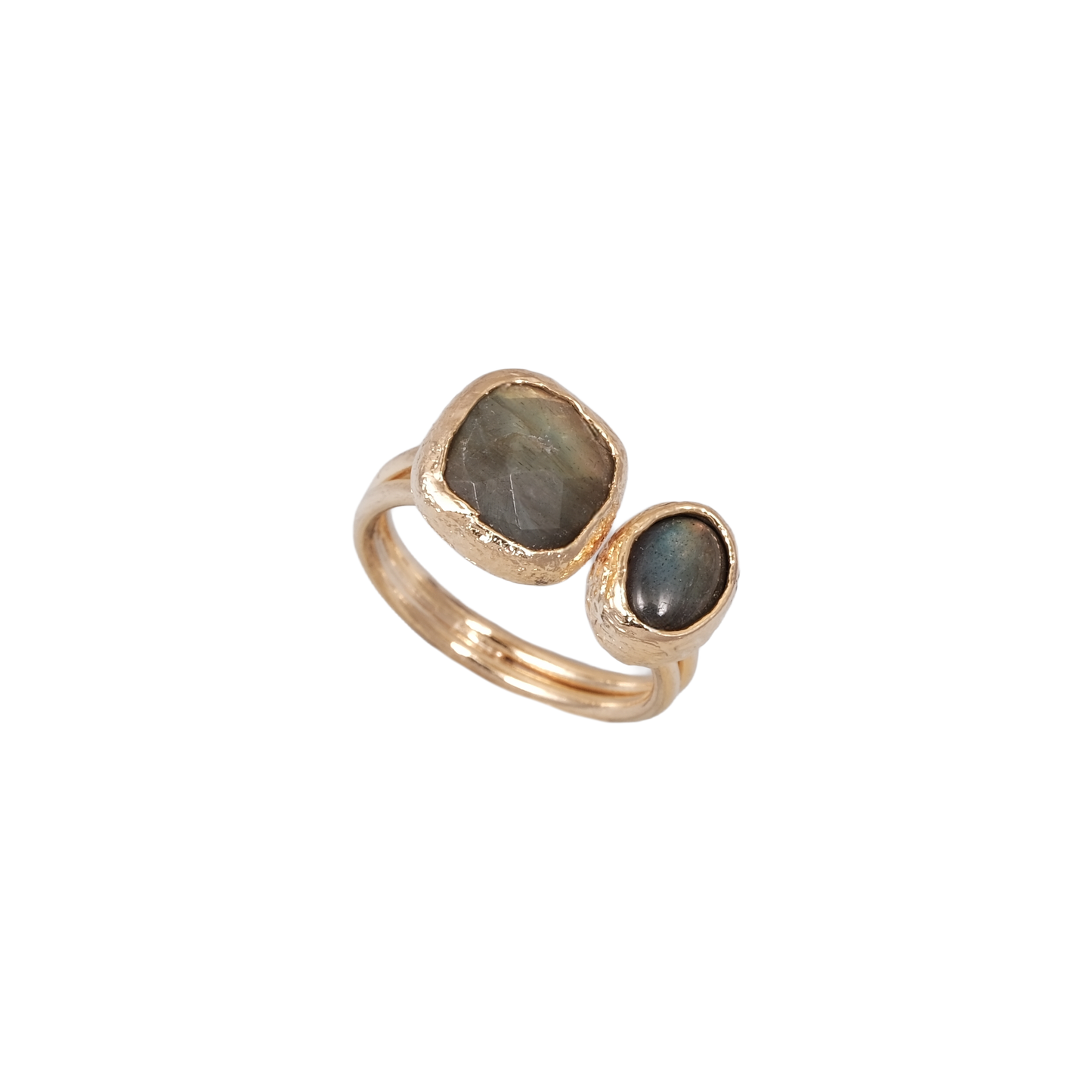 Doğal Taş Dikdörtgen & Oval İkili Yüzük - 10x10mm - 6x9mm