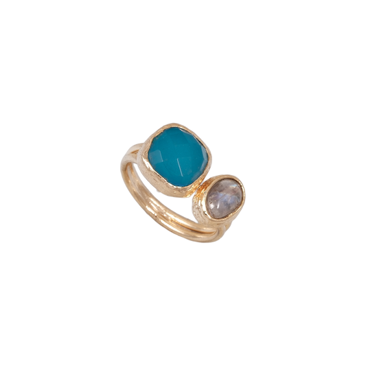 Doğal Taş Dikdörtgen & Oval İkili Yüzük - 10x10mm - 6x9mm