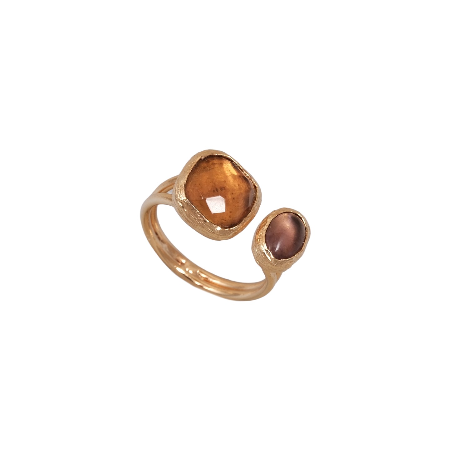 Doğal Taş Dikdörtgen & Oval İkili Yüzük - 10x10mm - 6x9mm