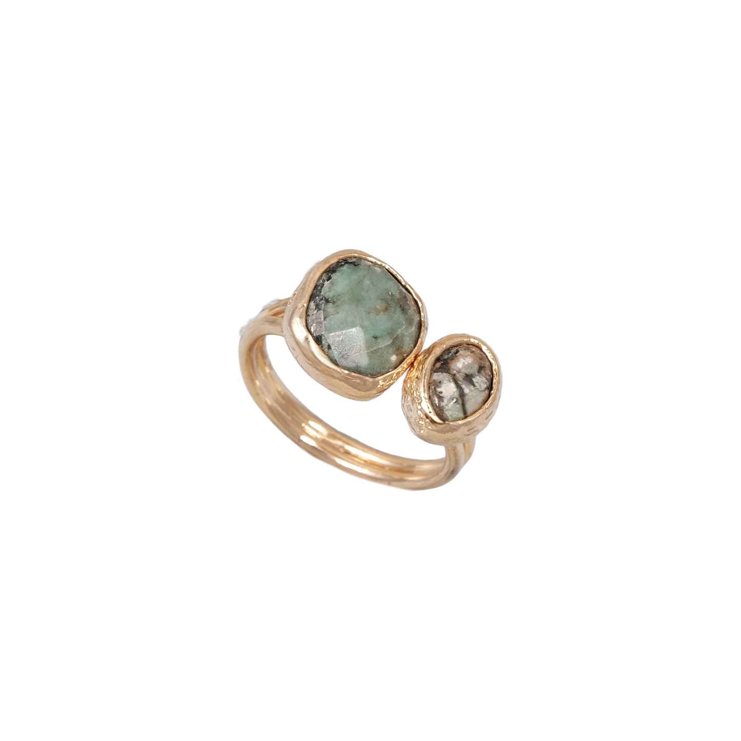 Doğal Taş Dikdörtgen & Oval İkili Yüzük - 10x10mm - 6x9mm