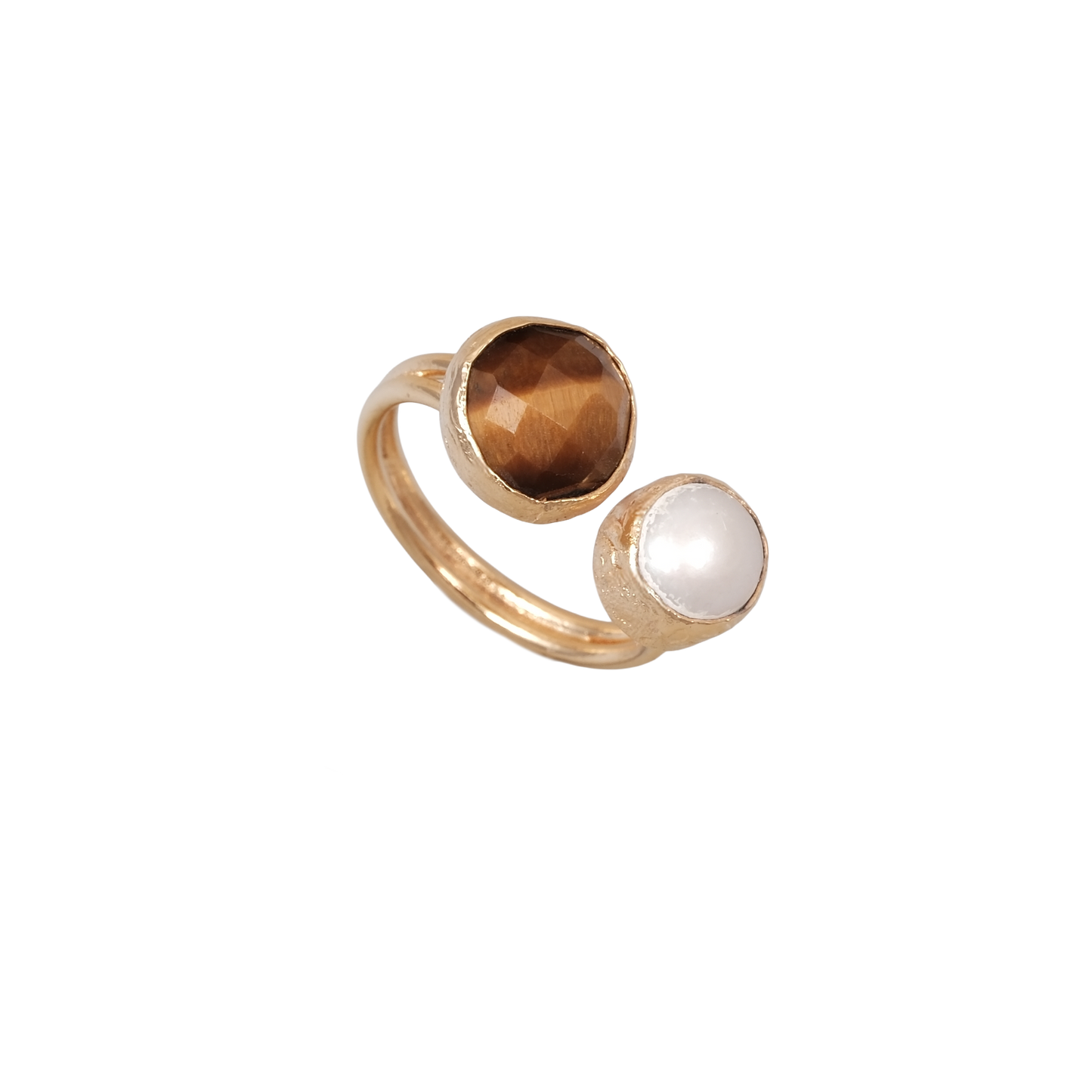 Doğal Taş İncili Yuvarlak İkili Yüzük - 10mm