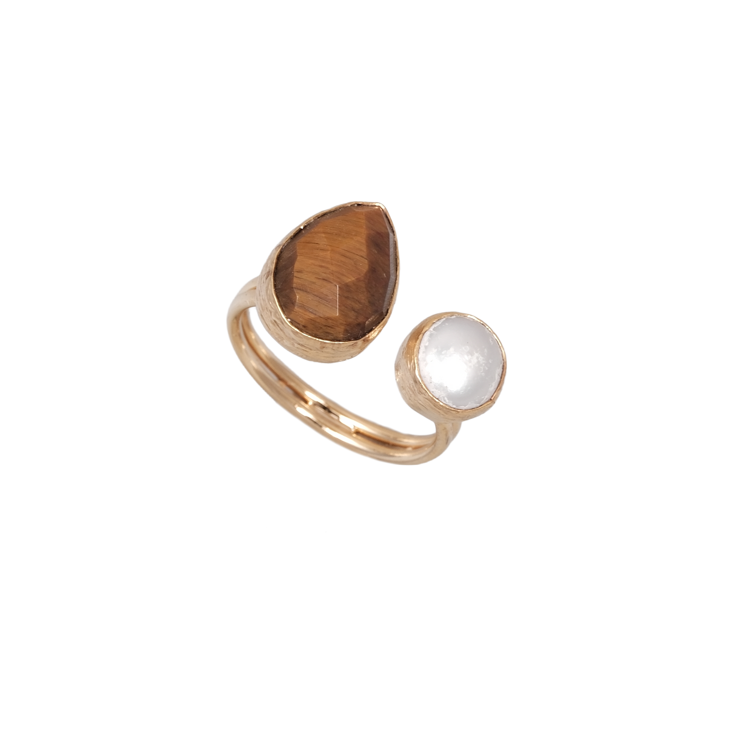 Doğal Taş İncili Damla İkili Yüzük - 10x15mm - 1